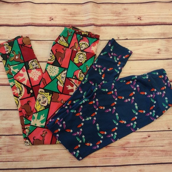 LuLaRoe Pants & Jumpsuits 2 Pair Lot Lularoe Christmas Leggings Os